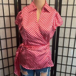 Cato Pink and White Polkadot Satin Wrap Top